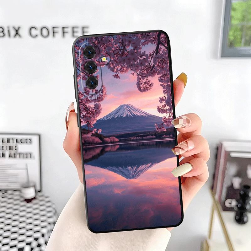 Japanese Pink Cherry Mount Fuji Soft Phone Case for Samsung A17 A37 A57 A16 A26 A36 A56 A15 A25 A35 A55 A14 A24 A34 A54 A13 A23