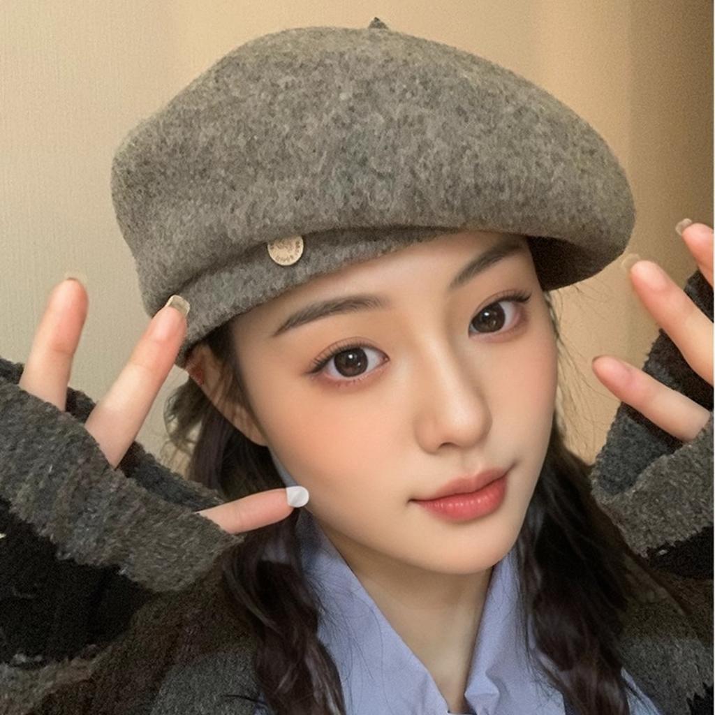 Herfst Wol Achtkantige Schelp Grote Hoofd Ronde Baret Dames Retro Literair Temperament Schildershoed Winter Warm Meisje Casual Hoed