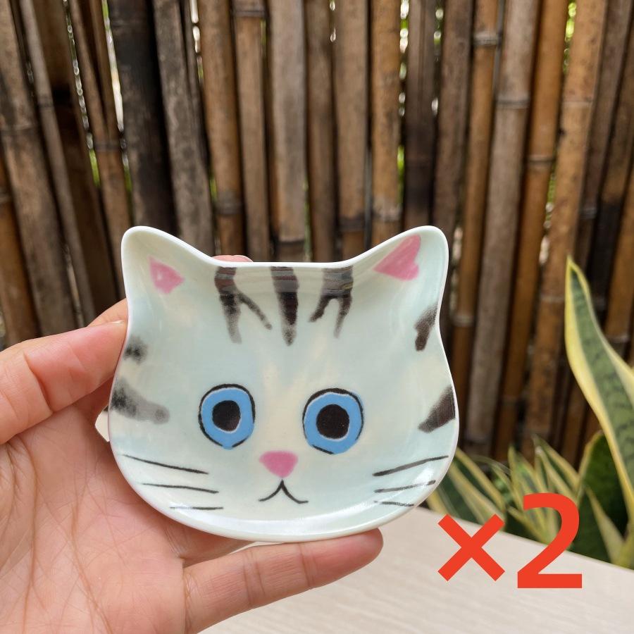 2PC Mini Serving Dishes Adorable Snack Plates Perfect Housewarming Gift Ceramic Cartoon Cat Head Kitchen Spoon Holder Cute