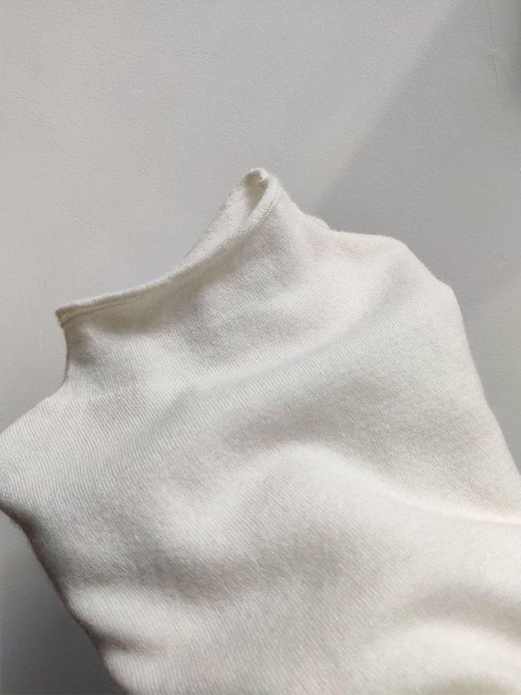 

Белый женский эластичный трикотажный топ с полувысоким воротником - Ранняя весна/Осень/Зима, длинный рукав L