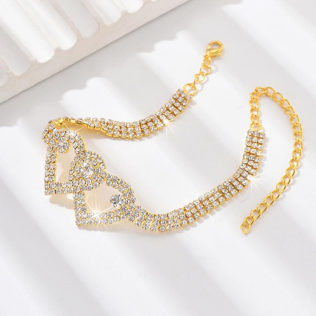 Factory Full Diamond Fashion Double Heart Anklet Summer Beach Jewelry Heart Rhinestone Anklet