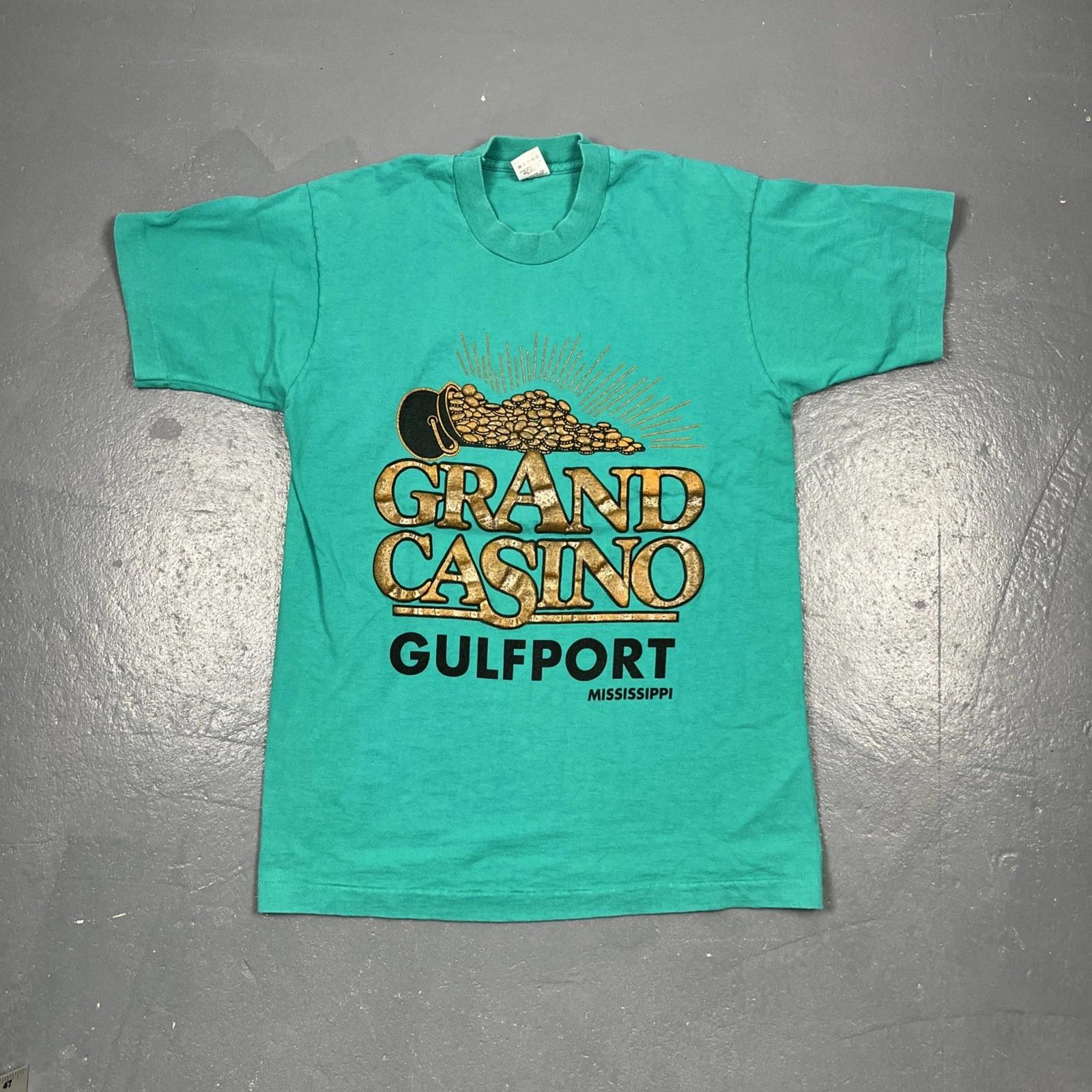 Vintage 90s Grand Casino Gulfport Mississippi Tshirt Blue Medium Single Stitch 4XL