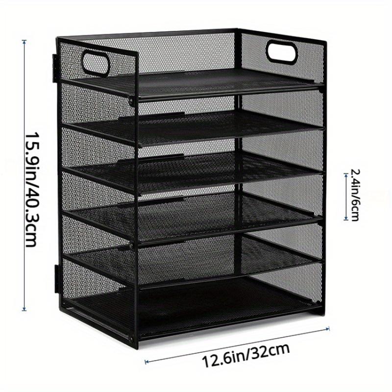 1Pc 6 Tier Paper Organizer Letter Tray - Mesh Desk File Organizer with Handle, Paper Sorter Organizer for Letter/A4 Office File Folder Holder - Black
