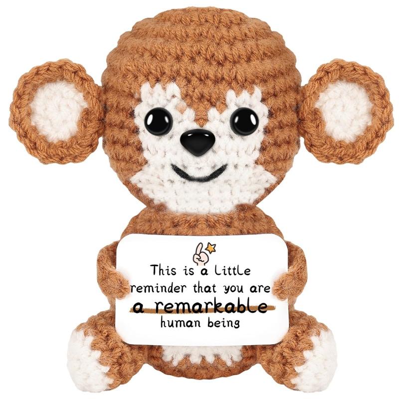 Creative Funny Handmade Crochet Emotional Support Dolls with Positive Energy Card Desktop Ornament Home Decor for Friend Gifts