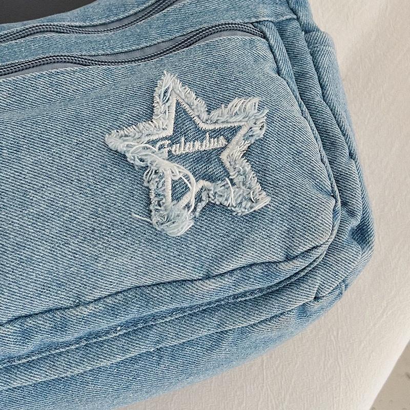 Denim Bag Multi-zipper Retro Crossbody Bag Middle-aged Mother Bag