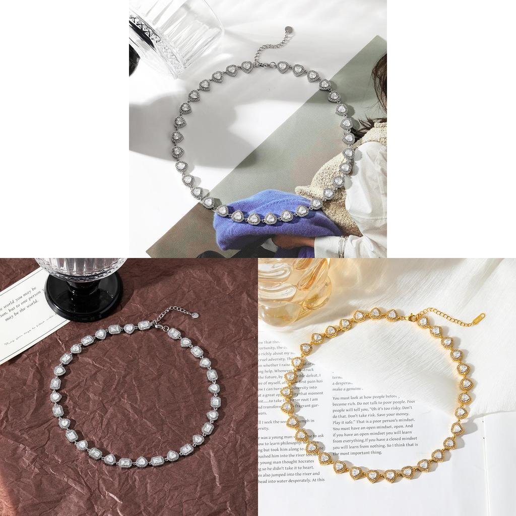Titanium Steel Geometric Charm Necklace With Cubic Zirconia For Women
