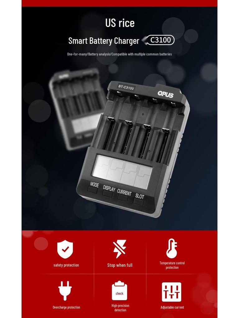 OPUS Smart Charger BT-C3100v2.2 - Fast Universal 18650 Charger