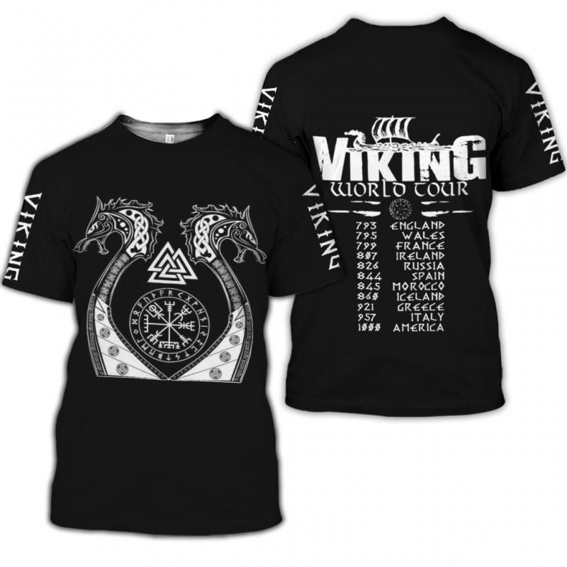 Mens Viking Print T-Shirt 3D Digital Short Sleeve Casual Loose Fit Tee
