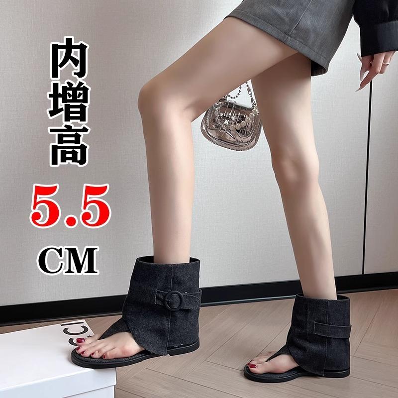 Korean Belt Buckle Sleeve Toe Flip-flops Shoes 2025 Spring and Summer New Casual Flat-bottomed Short Trousers Cool Boots Women