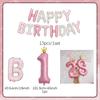 Rosa Happy Birthday Buchstabenballon-Set Rosa bedruckter Geburtstagsballon Krone Digitale Ballons 0-9 für Geburtstagsfeier-Dekoration