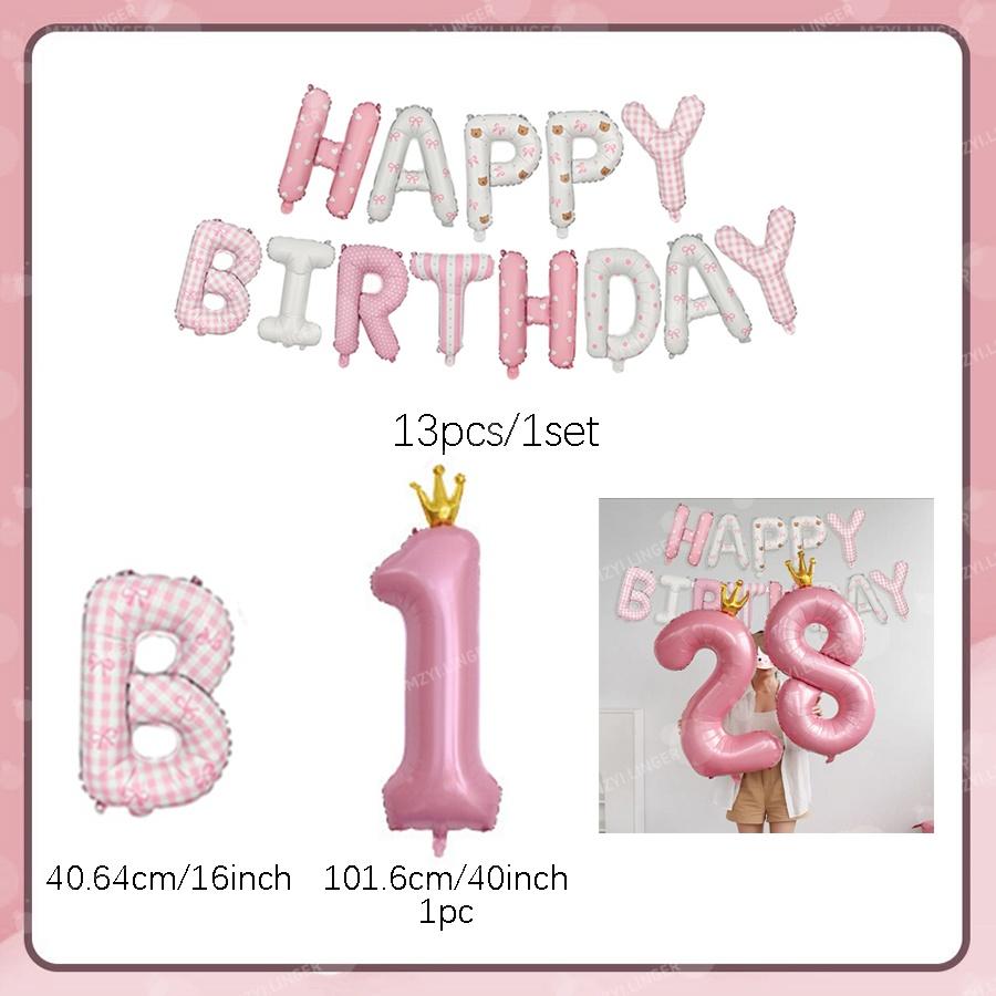 Rosa Happy Birthday Buchstabenballon-Set Rosa bedruckter Geburtstagsballon Krone Digitale Ballons 0-9 für Geburtstagsfeier-Dekoration