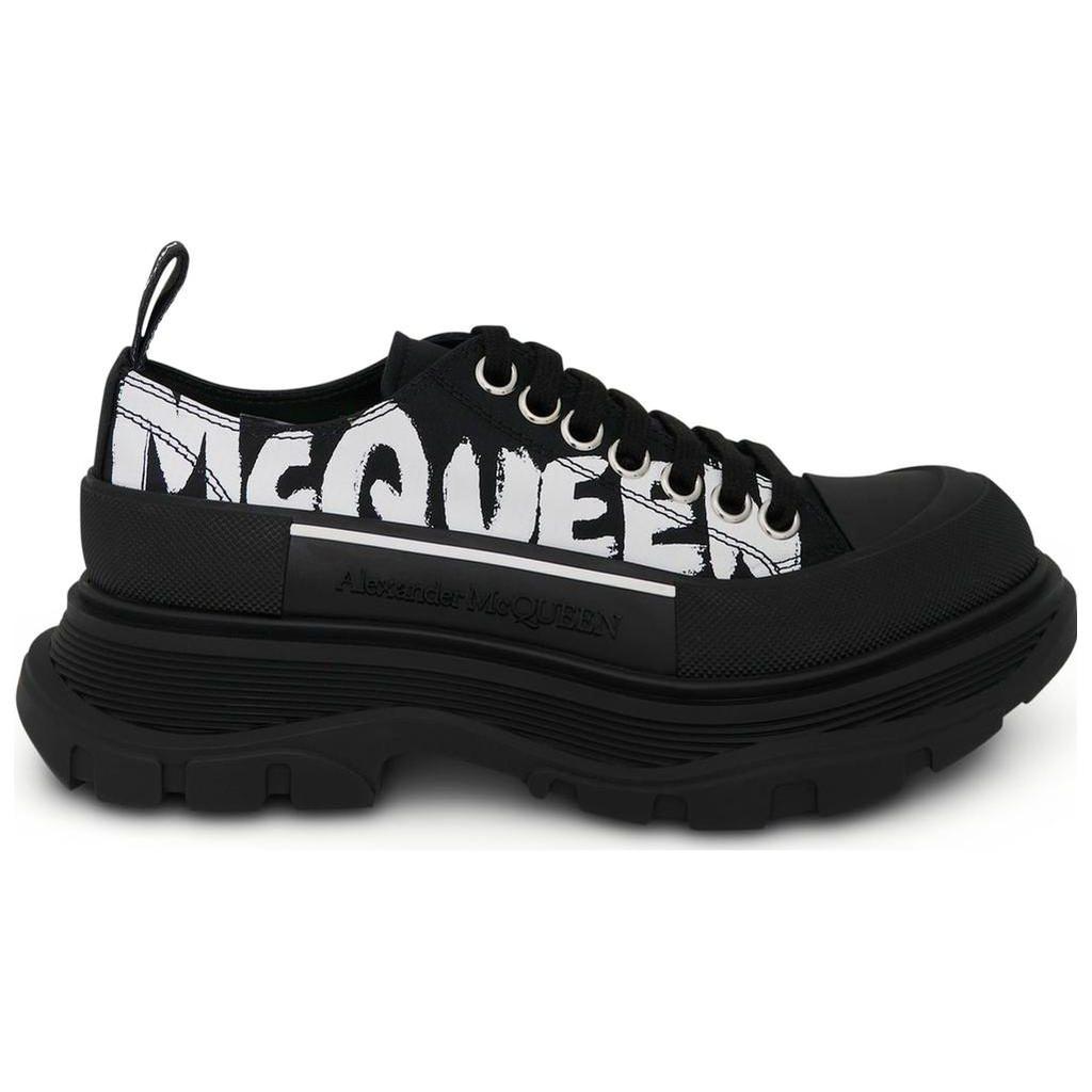 Alexander McQueen Tread Slick Low Lace Up Canvas Graffiti 'Black White' Women's 676711W4RQ21006