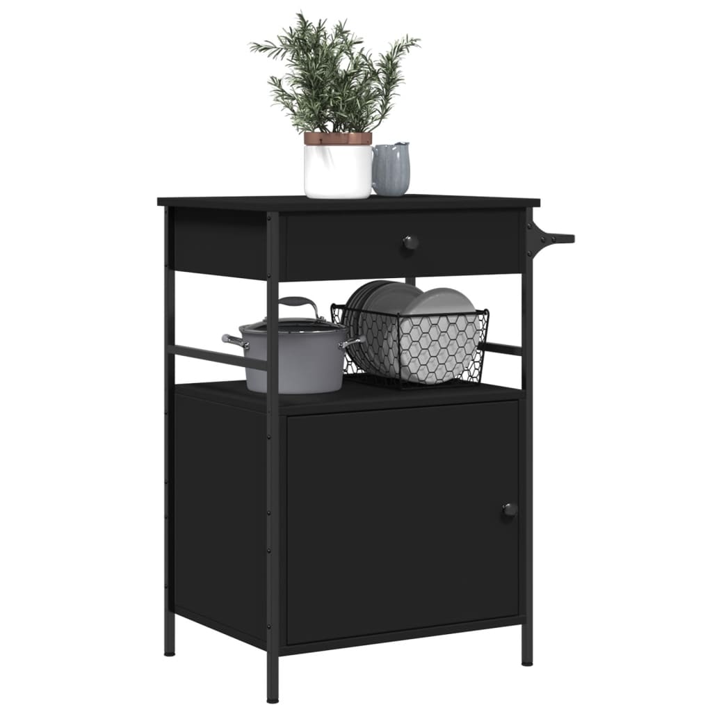 Vidaxl Kitchen Trolley, Black, 56X43X89.5 Cm, Wood-Based Material
