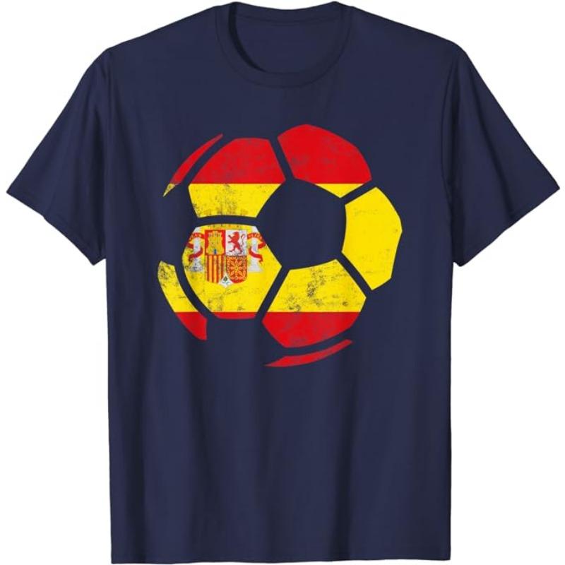 Spain Soccer Ball Spain Flag Jersey - Spanish Football Fan T-Shirt Spanish Flag Red España Graphic Tee Top Espana Support Outfit