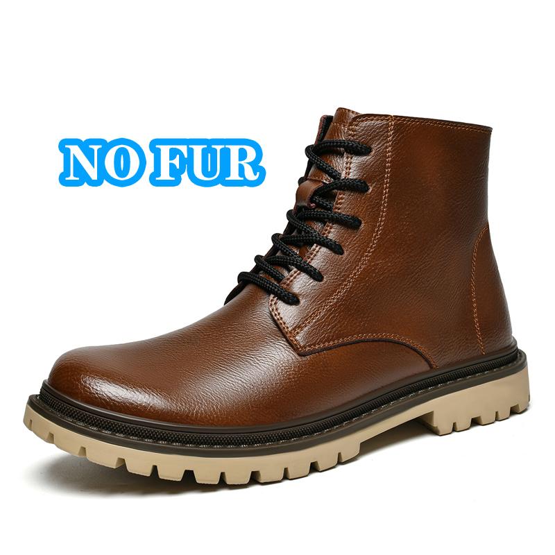

Hand-Sewn Men High-Top Shoes Lace-up Solid Short Boots Genuine Leather Male Ankle Boots Winter Plush Snow Boots Comfy Warm Botas 50