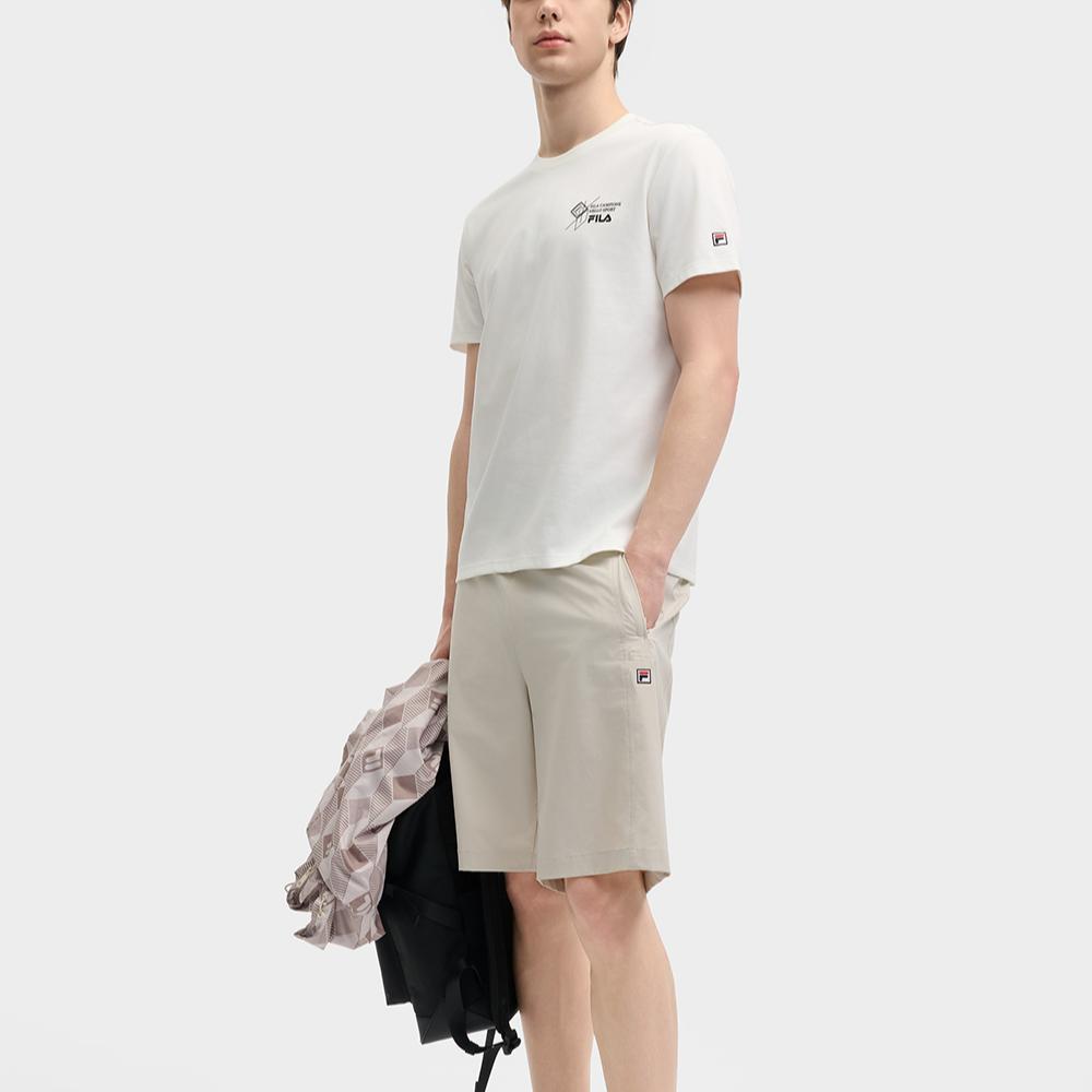 Fila Heritage Series Casual Simple Versatile Knitted Short Sleeve T-Shirt Men Tops Cloud-Mushroom-White F11M528118F-WT