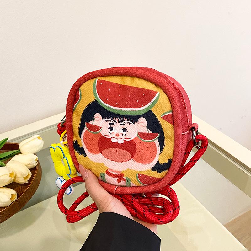 Women's Cartoon Print Canvas Crossbody Bag with Cute Coin Purse