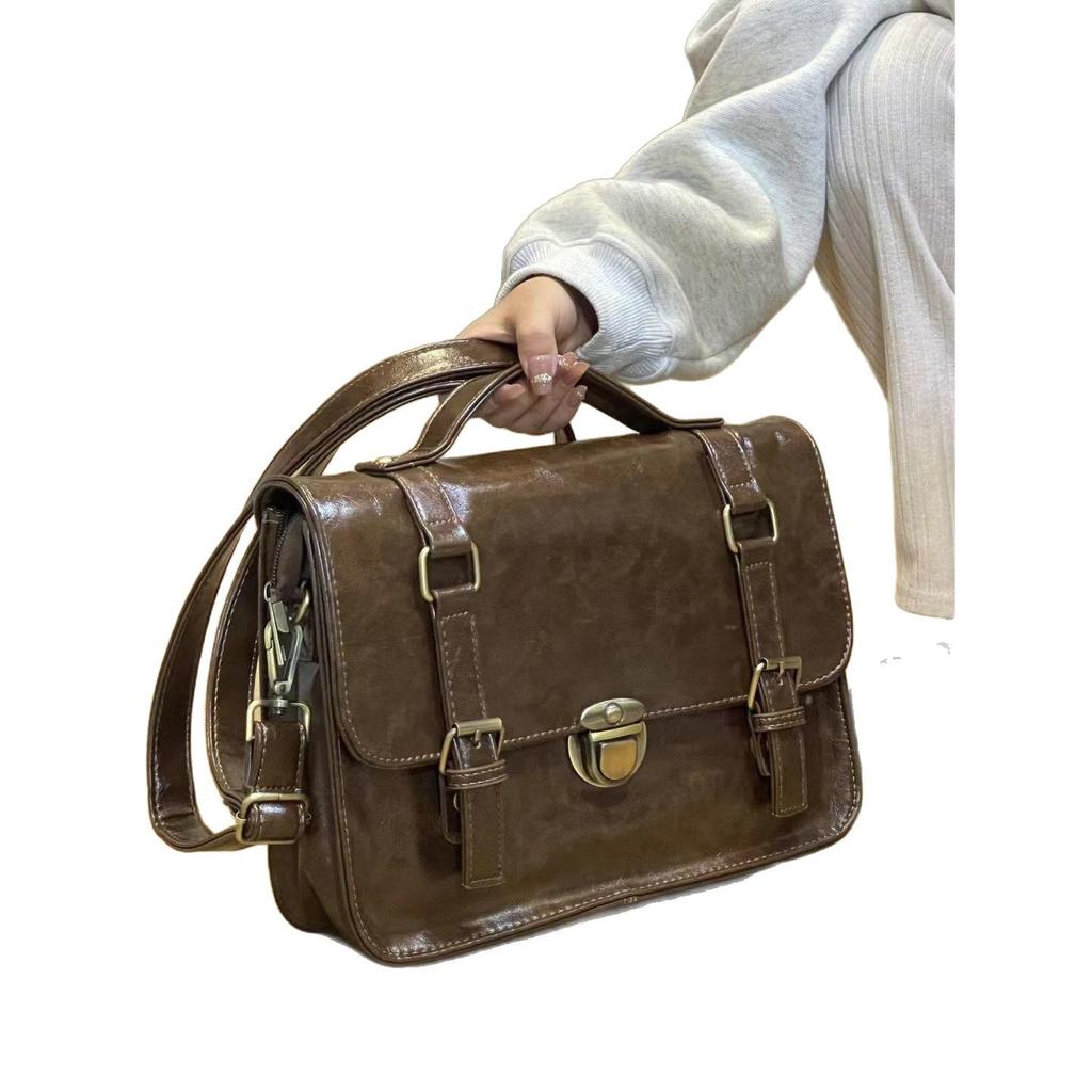 Large capacity briefcase, uniform bag, retro buckle, messenger bag, academy, backpack, versatile diagonal span