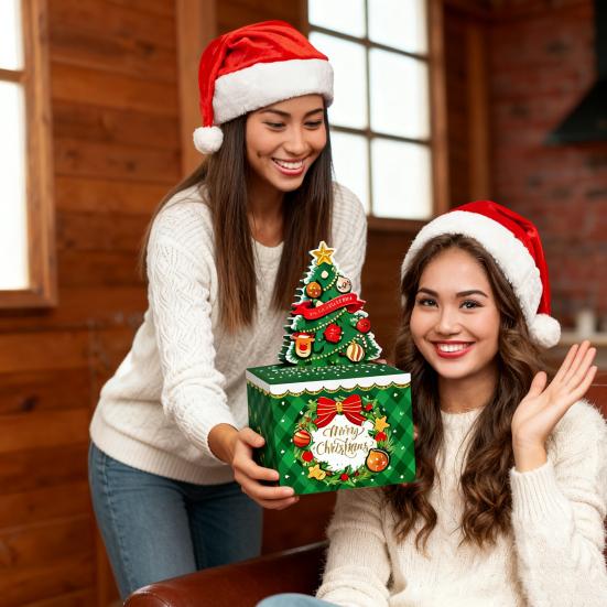 Christmas Money Box for Cash Gift Pull Merry Christmas Money Pull Box with 60 Transparent Bags DIY Holiday Cash Box Surprise Money Holder for