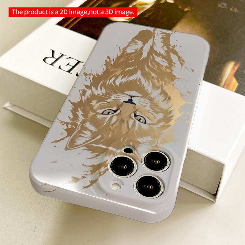 2DFlat Golden Cat Art Design All inclusive film hard iPhone case, compatible with iPhone 18 Pro Max 17 16 15 14 13 12 11