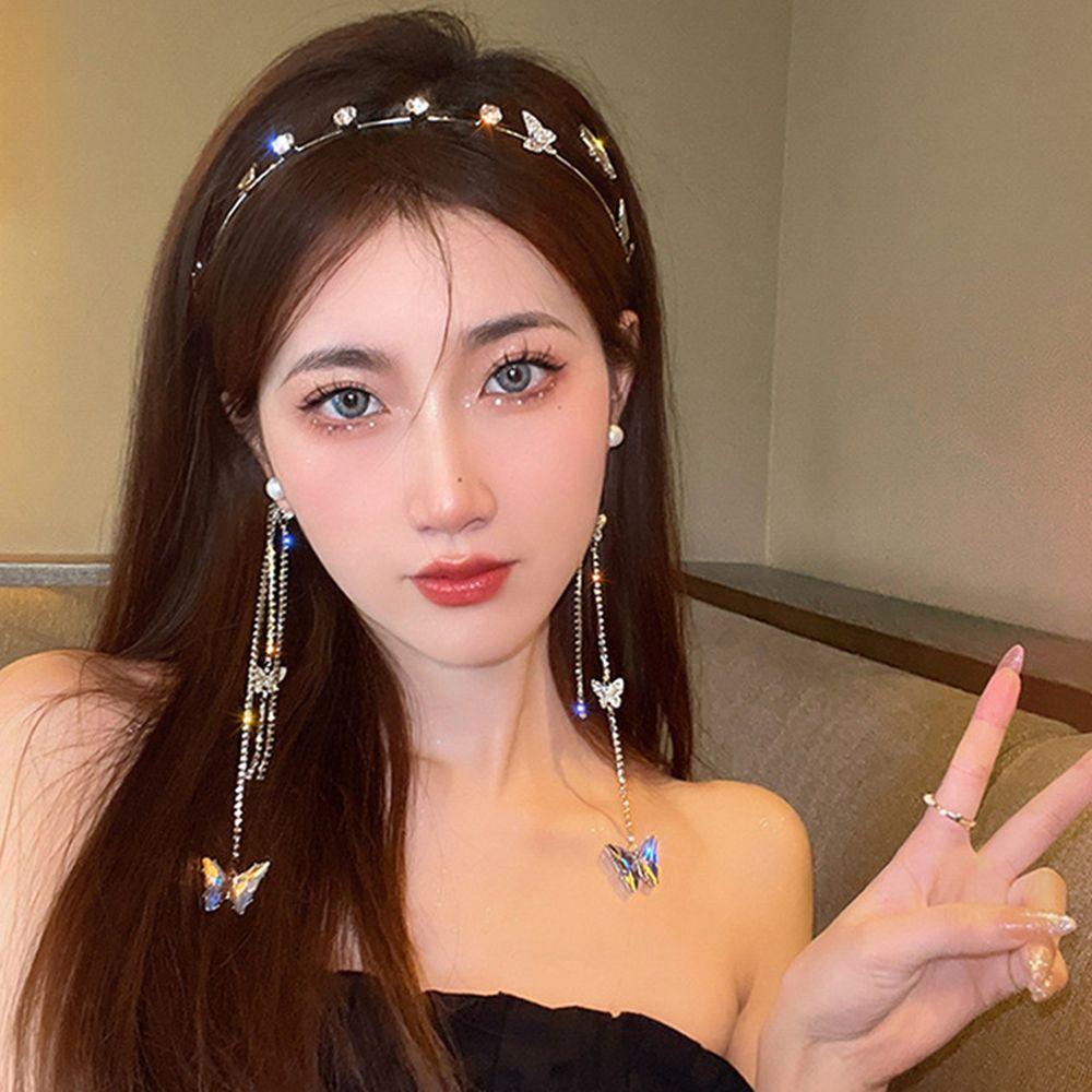 

Luxury Sweet Temperament Women Hair Hoop Hair Accessories Korean Style Hair Hoop Butterfly Headband серебряный