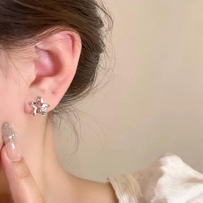 Náušnice klipsy Xiaohongshu Shiny Star se zirkony: Dámské luxusní šperky bez piercingu