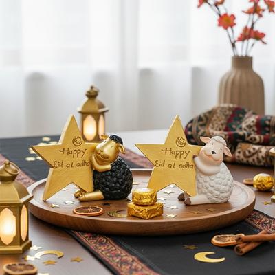 1PC,Ramadan Cute Lamb Hugging Stars Shaped Resin Material Decorative Ornament, Suitable for Eid al-Fitr Cute Gift Giving