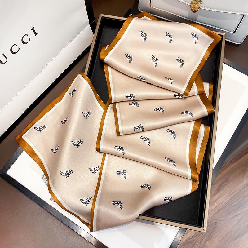 

Mulberry Silk Double Layer Neckerchief for Women - Spring/Summer Fashion, Thin and Narrow Long Scarf 150x15 cm