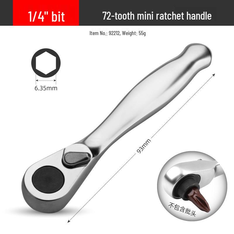 1/4 Mini Double-Ended Ratchet Wrench and Screwdriver Bit Socket with Pointed Tail