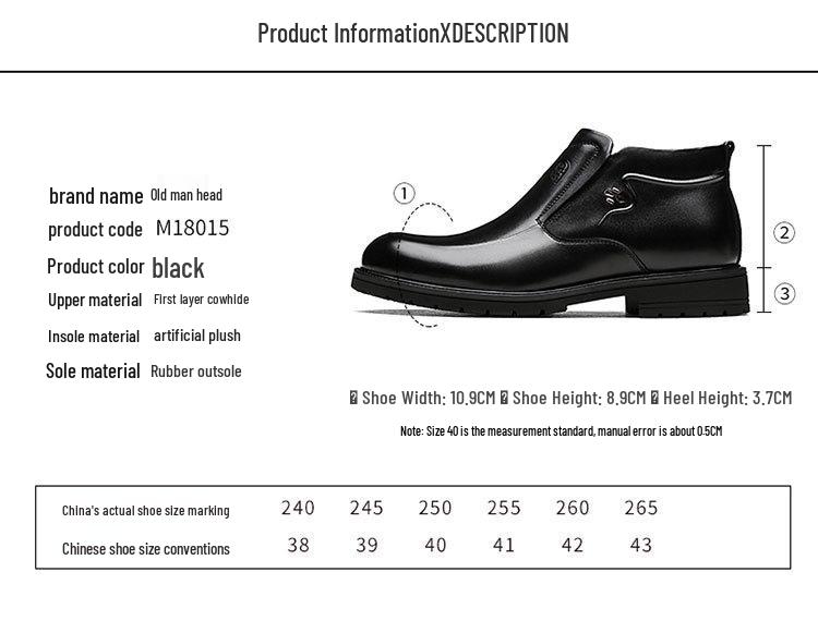 Men's Genuine Leather Slip-On Winter Shoes: Top Layer Cowhide, Warm Velvet Lining, Business Style