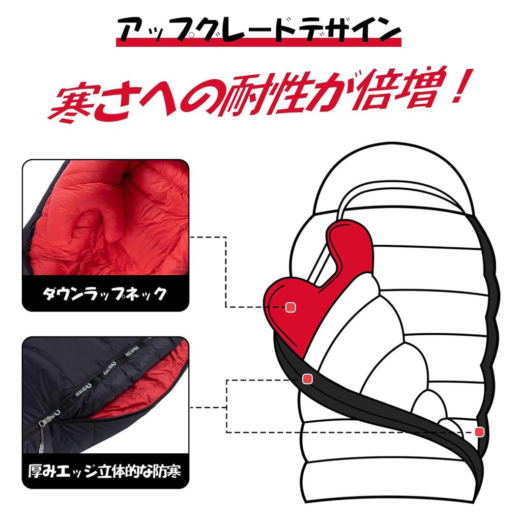 QEZER Winter Down Sleeping Reaches Temperatures Down To Feather Mummy 650FP Premium 400T Ideal for Car and Bag, -26°C, 700g/1000g/1500g Fill, Style,