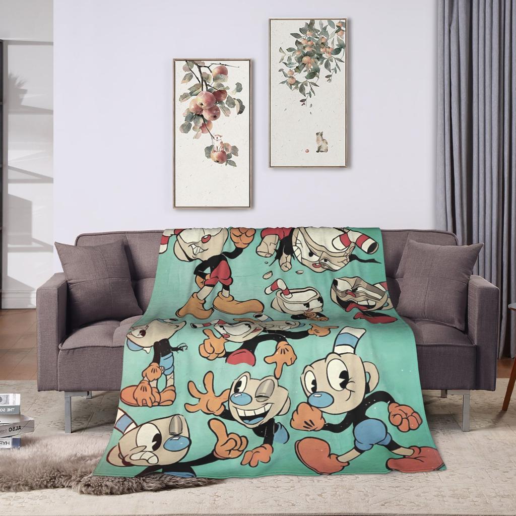 Cupheads & Mugmans Super Warm Blanket Cartoon Girls Boys Plush Bedding Throws Aesthetic Outdoor Flannel Bedspread Sofa Bed Cover