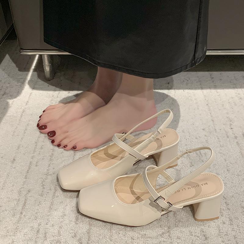 Spring Shoes for Women Mary Janes Black Patent Leather Square Toe Sexy Party Square Heel Ladies Shoes Zapatos Para Mujeres