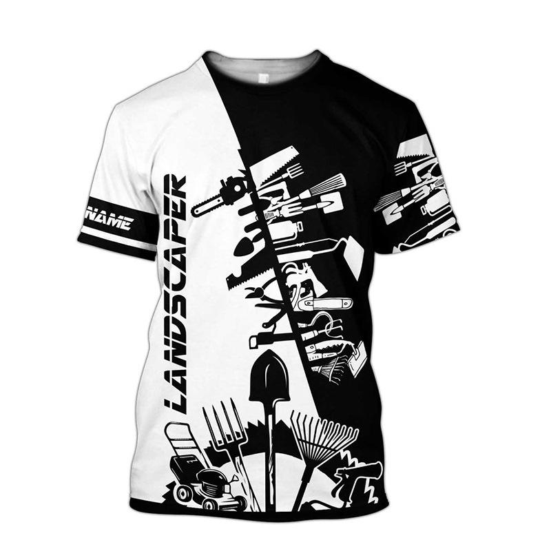 Fashion Design Gardener Uniform Pattern 3D Printing Men's Outdoor Round Neck Short Sleeved T-shirt