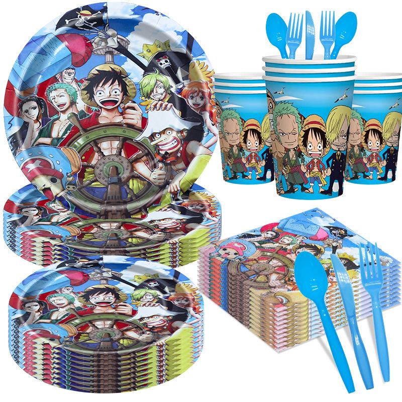 One Piece Theme Children'S Birthday Party Decoration Paper Plate Paper Cup Set Balloon Flag Tableware Arrangement Supplies