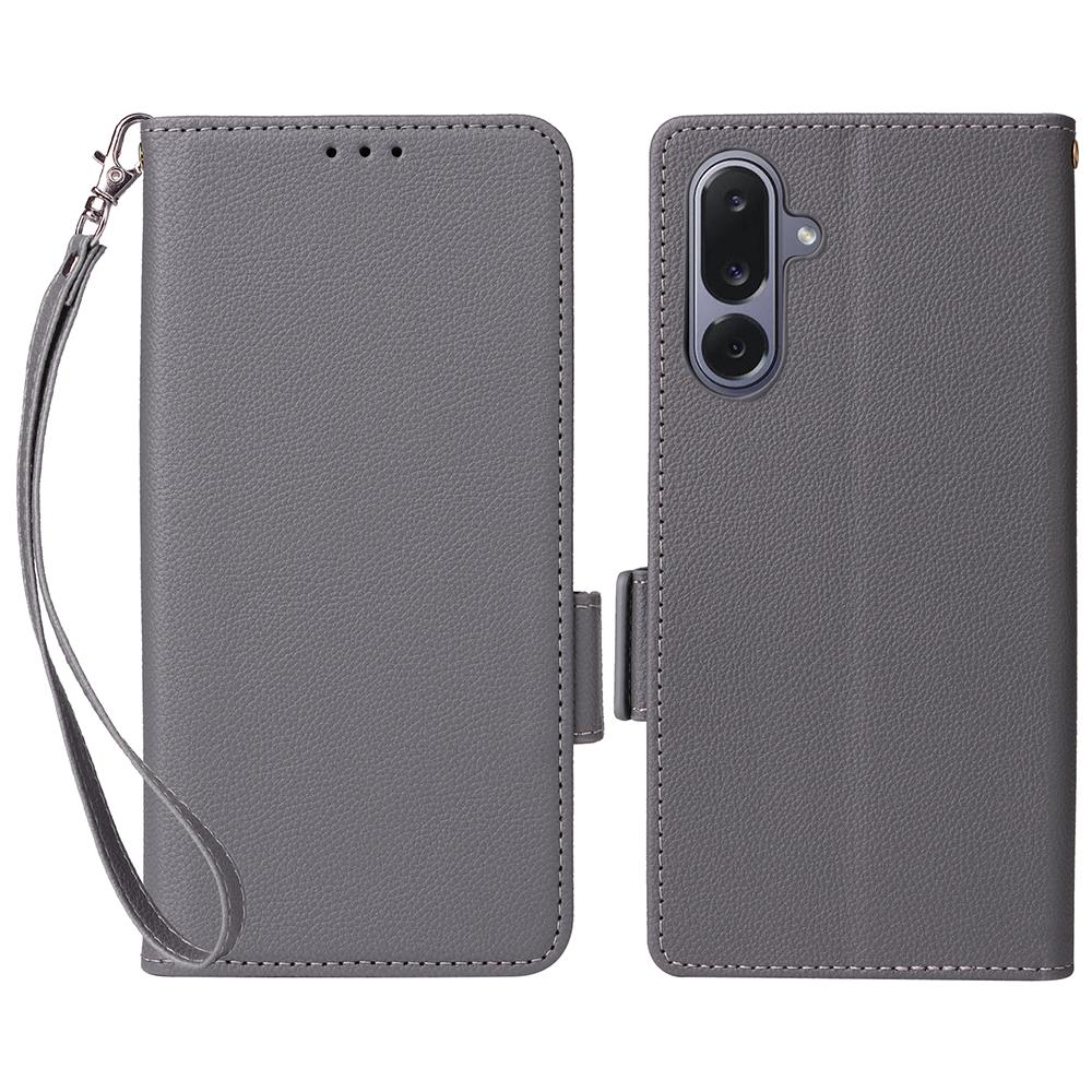 For Samsung Galaxy M36 5G Case with Wrist Strap Litchi Texture PU Leather Wallet Phone Cover