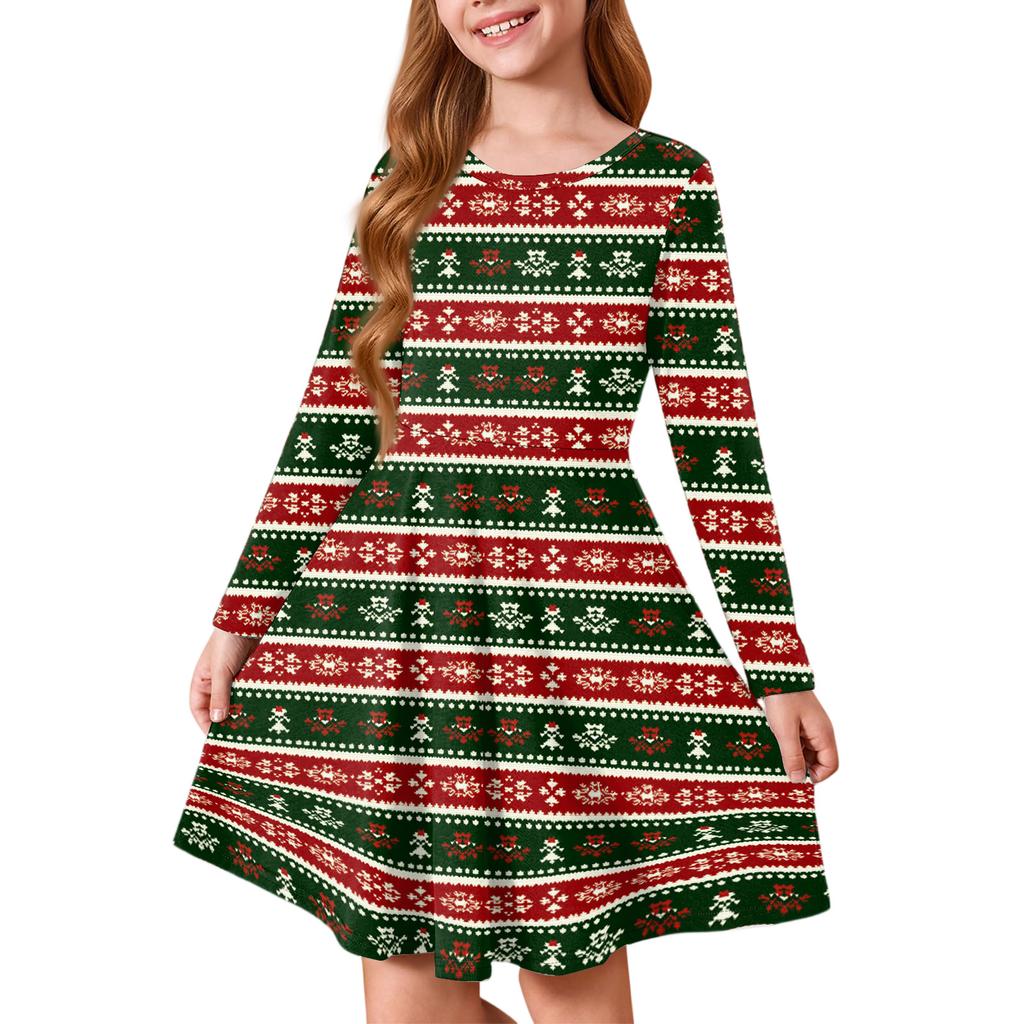 Girls' Princess Dress - Long Sleeve A-Line T-Shirt Dress Christmas Day