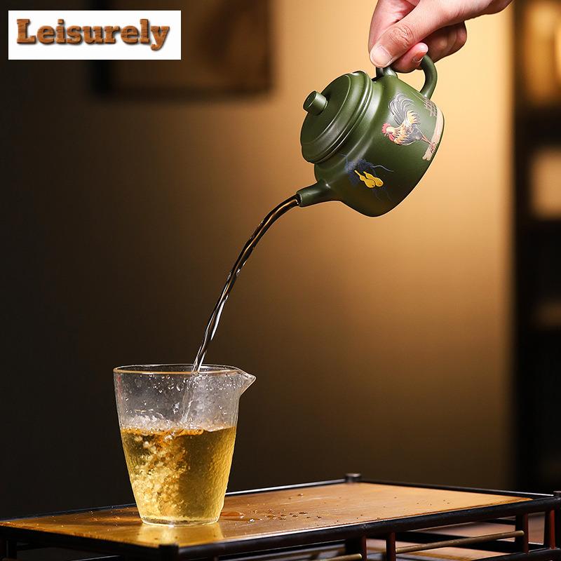 200ml Vintage Yixing Purple Clay Teapots Artists Handmade Lucky Ruyi Pot Raw Ore Green Mud Kettle Chinese Zisha Tea Set Supplies
