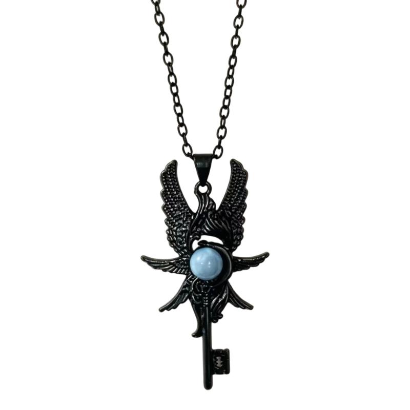 Collier Pendentif Clé Aile d'Ange pour Femmes avec Chaîne Réglable, Bijoux Mode Vintage pour le Port Quotidien et le Style d'Occasion