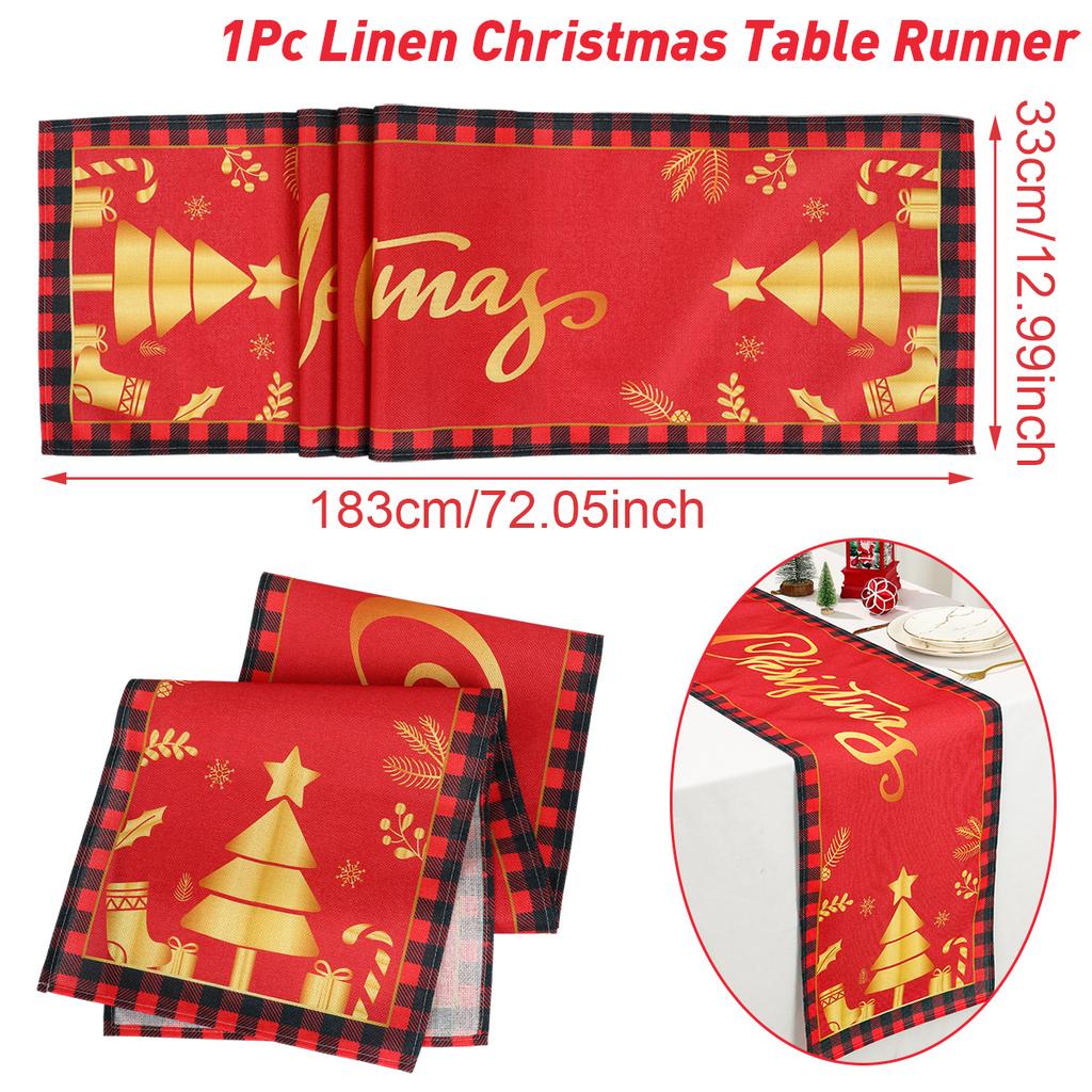 Christmas Linen Table Runner Merry Christmas Decoration For Home 2025 Navidad Noel Kerst Xmas Ornament Happy New Year Gifts 2025