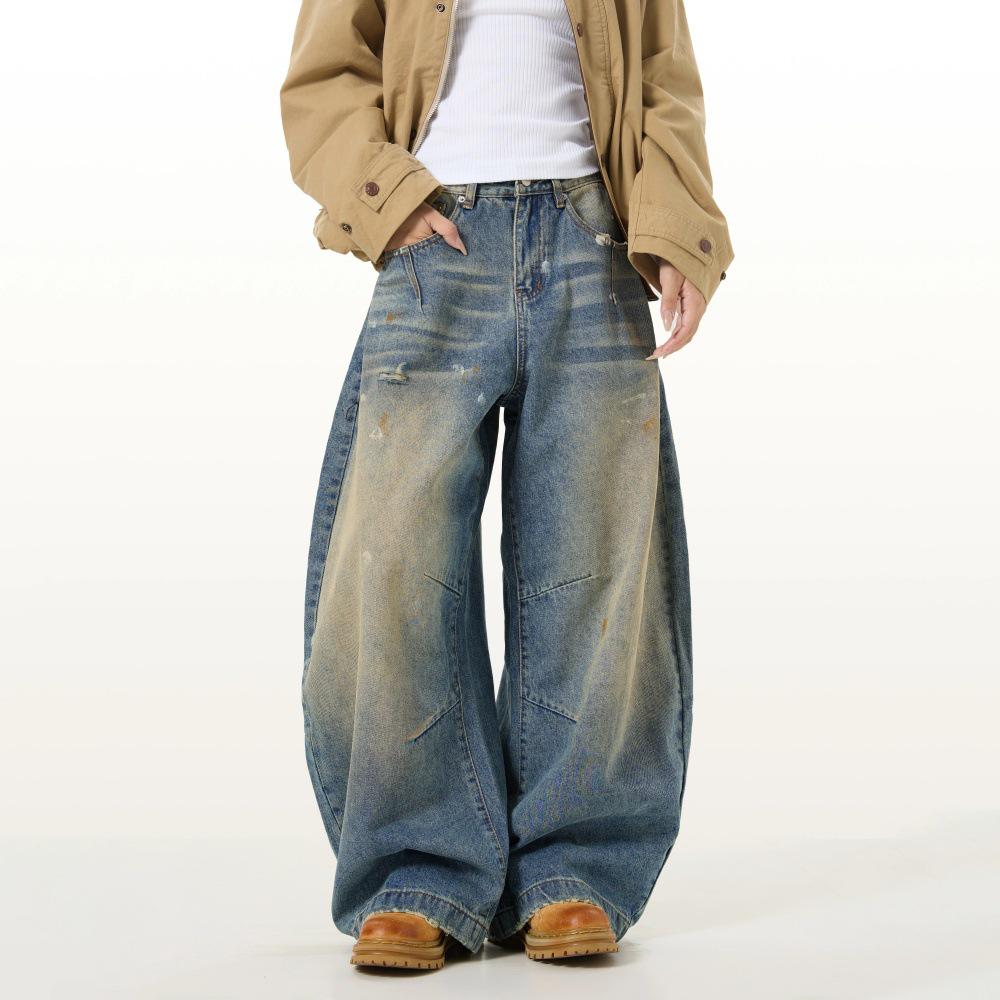 

Unisex Retro Washed-Out Loose Fit Wide-Leg Jeans S синий