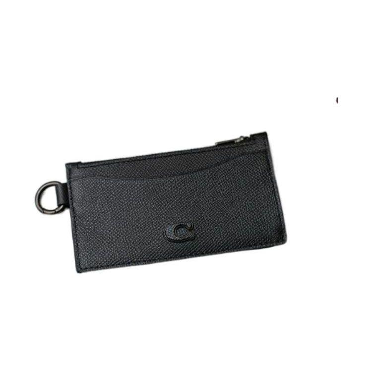 Coach Zip Card Case 13 Letter Logo Zipper Solid Color Cross Grain Leather Clutch Card Holder Wallet Women wallet Black CJ879-BLK