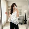 New Summer Women's Clothing with Irregular Design Lace French Sleeveless Tank Top T-Shirt