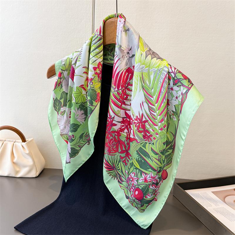 Luxury New Feather Printed Scarves Women's Silk Scarf Spring Summer Floral Hair Bands Bags Handle Ribbon Windproof Scarves