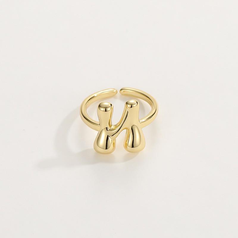 Adjustable Open Ring In 18K Gold Plated Copper With Q-Style Alphabet Letter Design Men Women