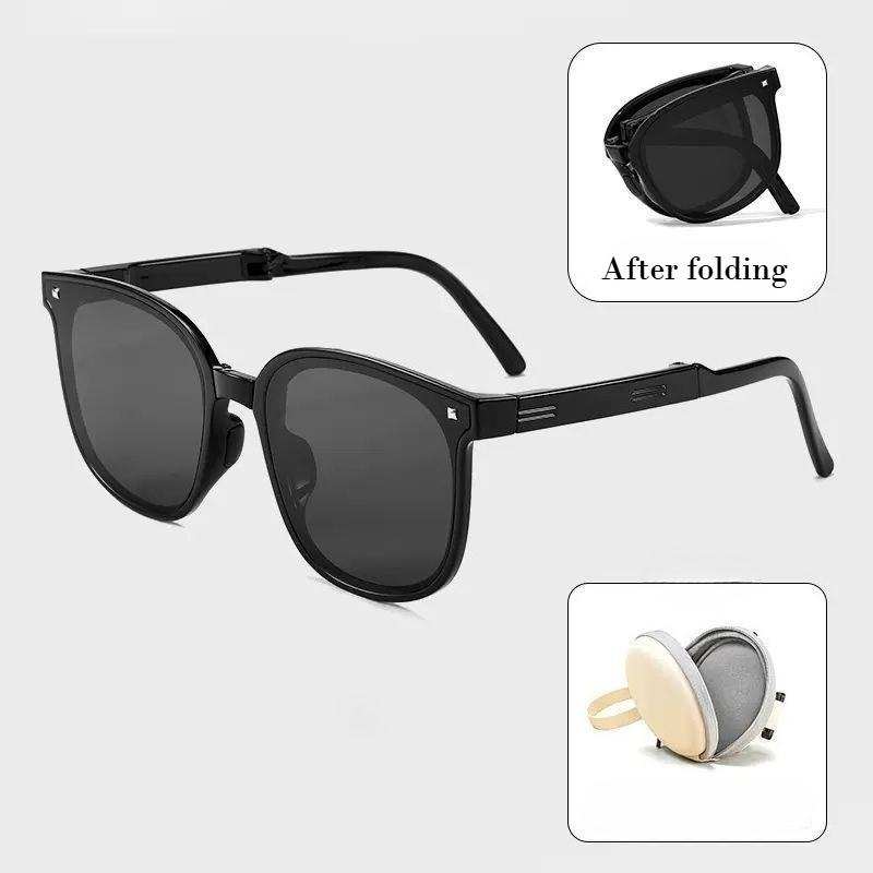 

Новые складные солнцезащитные очки с футляром, солнцезащитные очки винтажные женские овальные солнцезащитные очки, устойчивые к УФ-излучению солнцезащитные очки, пляжная повседневная оправа чёрный