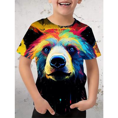 Boys' T-shirt 3D Printed with Tyrannosaurus Rex Fashion Trend Print Short Sleeved Round Neck Summer Quick Drying Clothing
