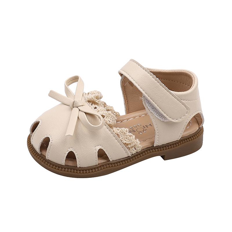 

Girls Beach Shoes with Simple Bows Toddler Kids Walking Shoes Soft Sole Hook&loop 2025 Summer New Baby Sandals Casual Sweet 15 бежевый