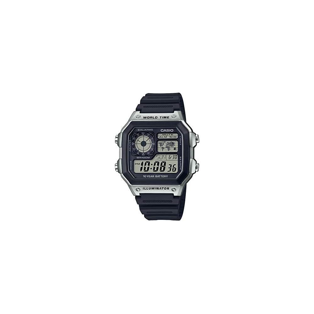 Casio AE1200WH Digital Watch Men s 100M Water Resistant Multi-Alarm Countdown Timer World Map Black