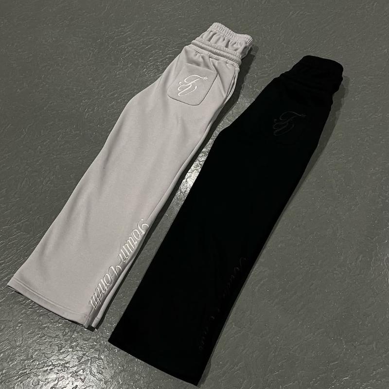 Europäische und amerikanische lässige einfache Paar Stickerei Mode kreative Doppel Taille Falten Jogginghose